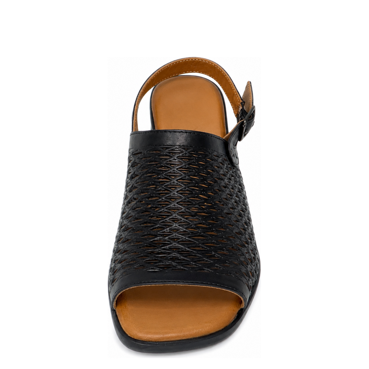 GIA Leather Perforated Block Heel With Backstrap - Black, front view