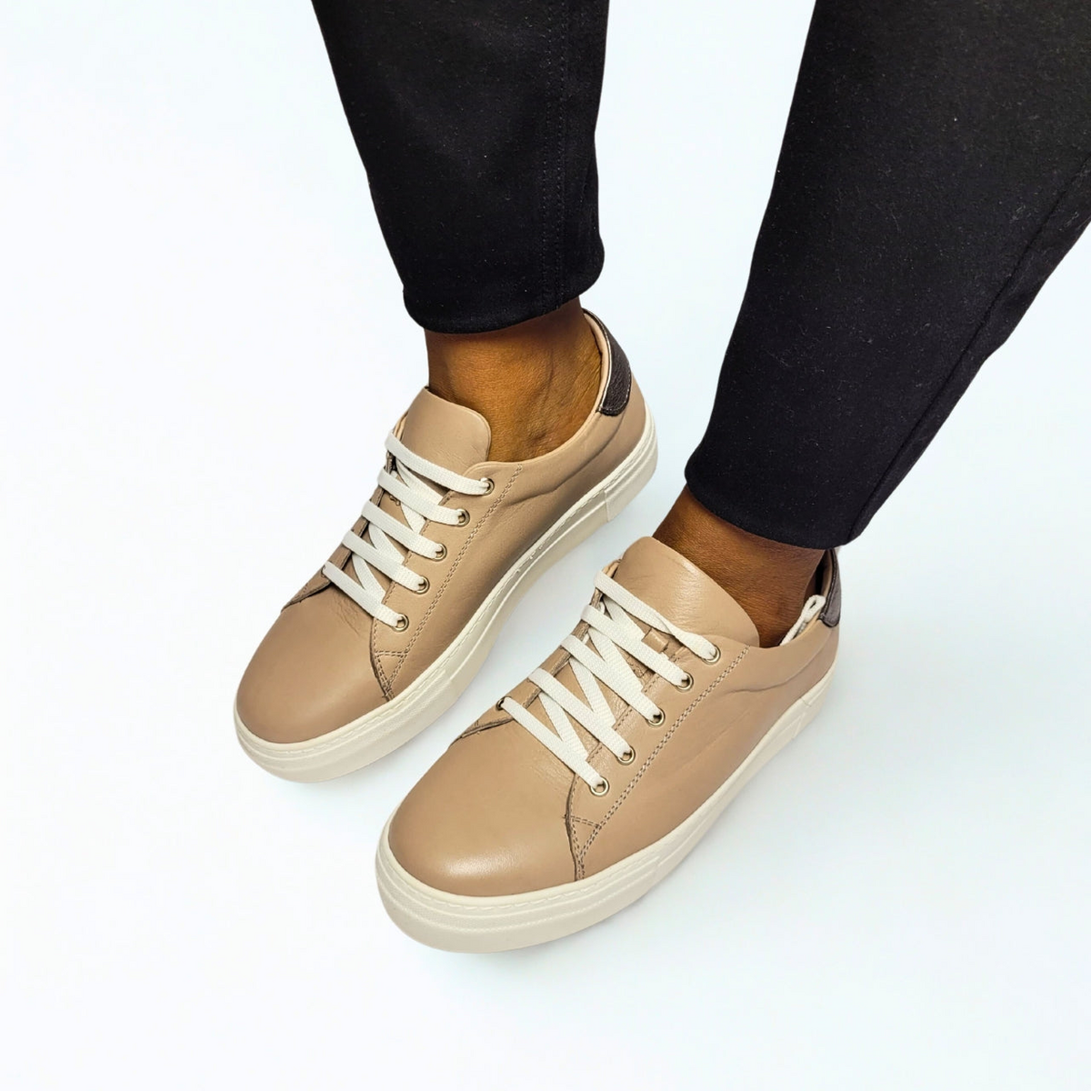 Gia brown leather platform sneakers, on-model view