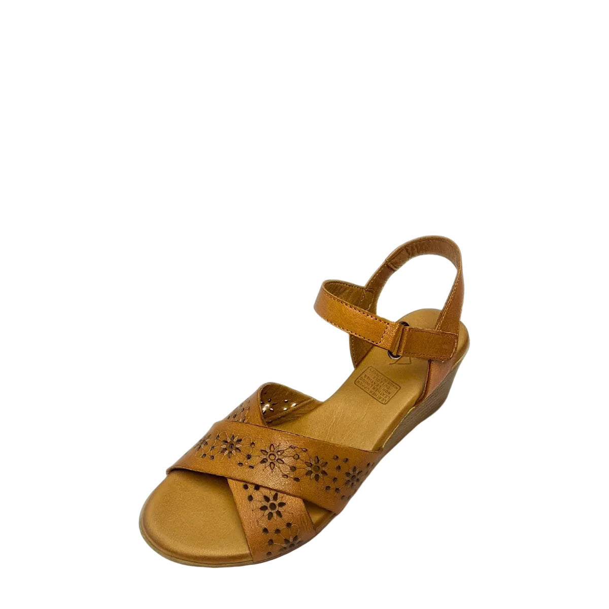Gia Coconut Laser Cut Leather Wedge three-quarter view