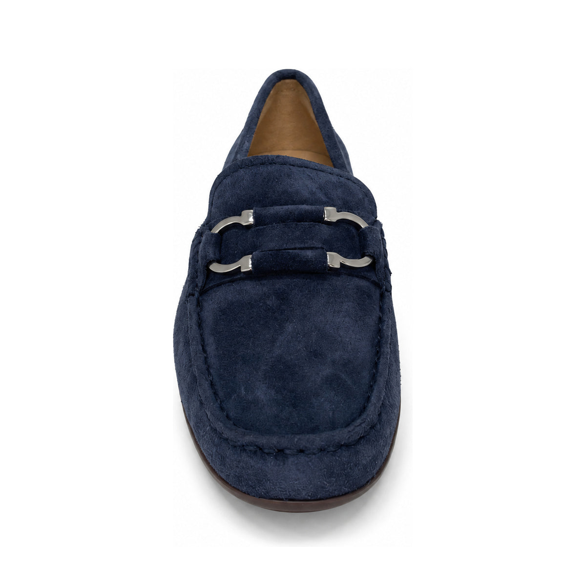 Gia denim leather metal-accent moccasin, front view