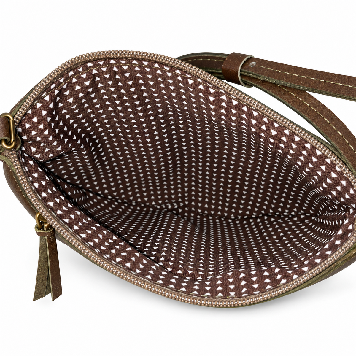 Gia Half-Moon Leather Crossbody Bag - Olive - interior view