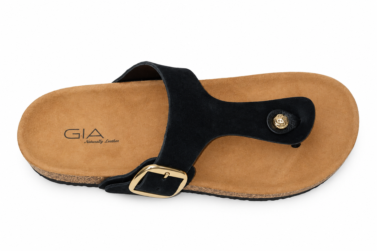 Gia Suede Toe Post Sandal - Black, overhead view