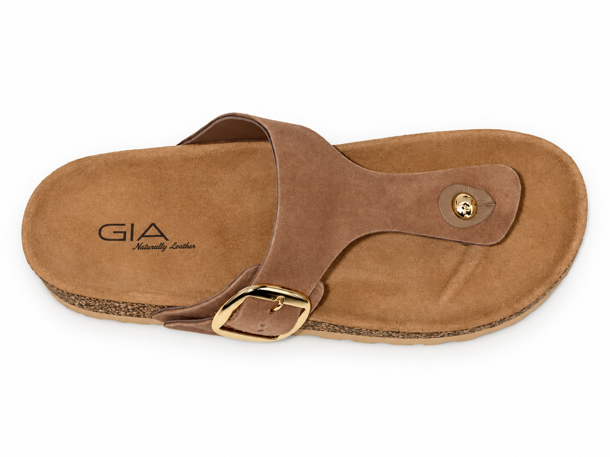 Gia Suede Toe Post Sandal - Taupe, overhead view