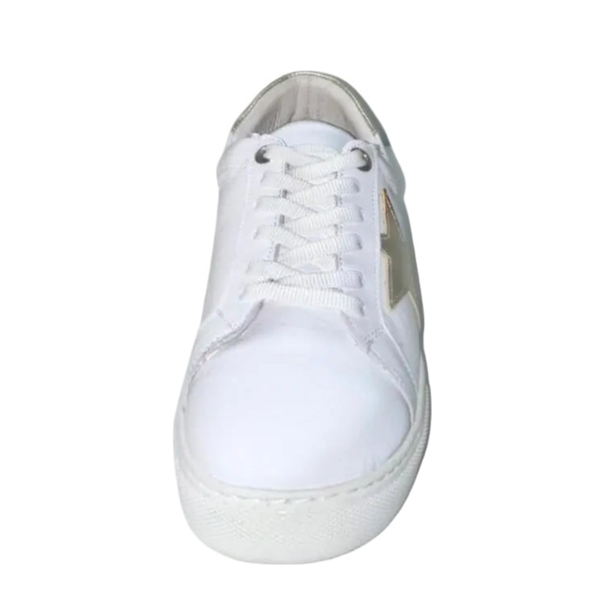 Gia white leather sneaker with gold star, front view