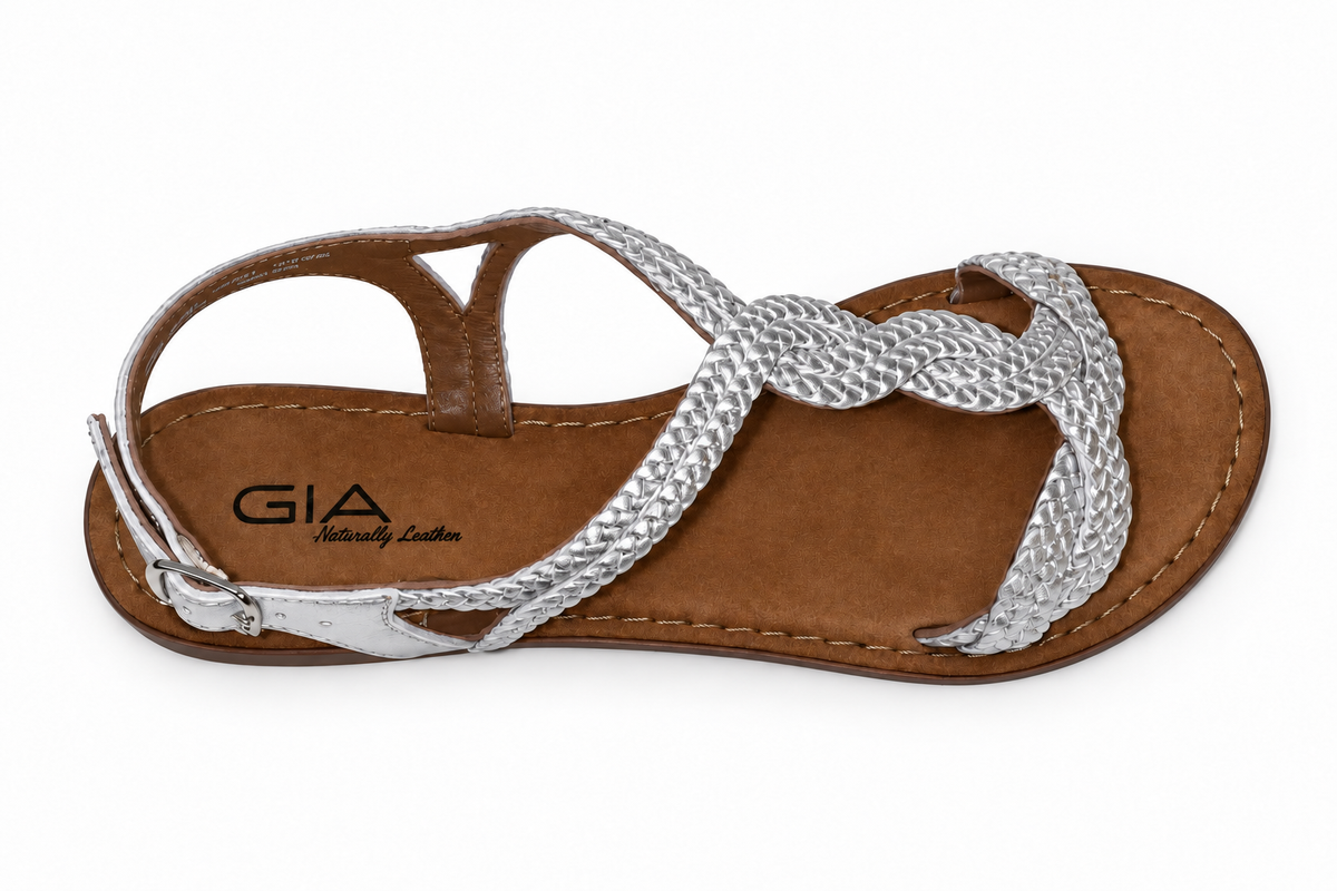Gia Woven Leather Slingback Sandal - Silver, overhead view
