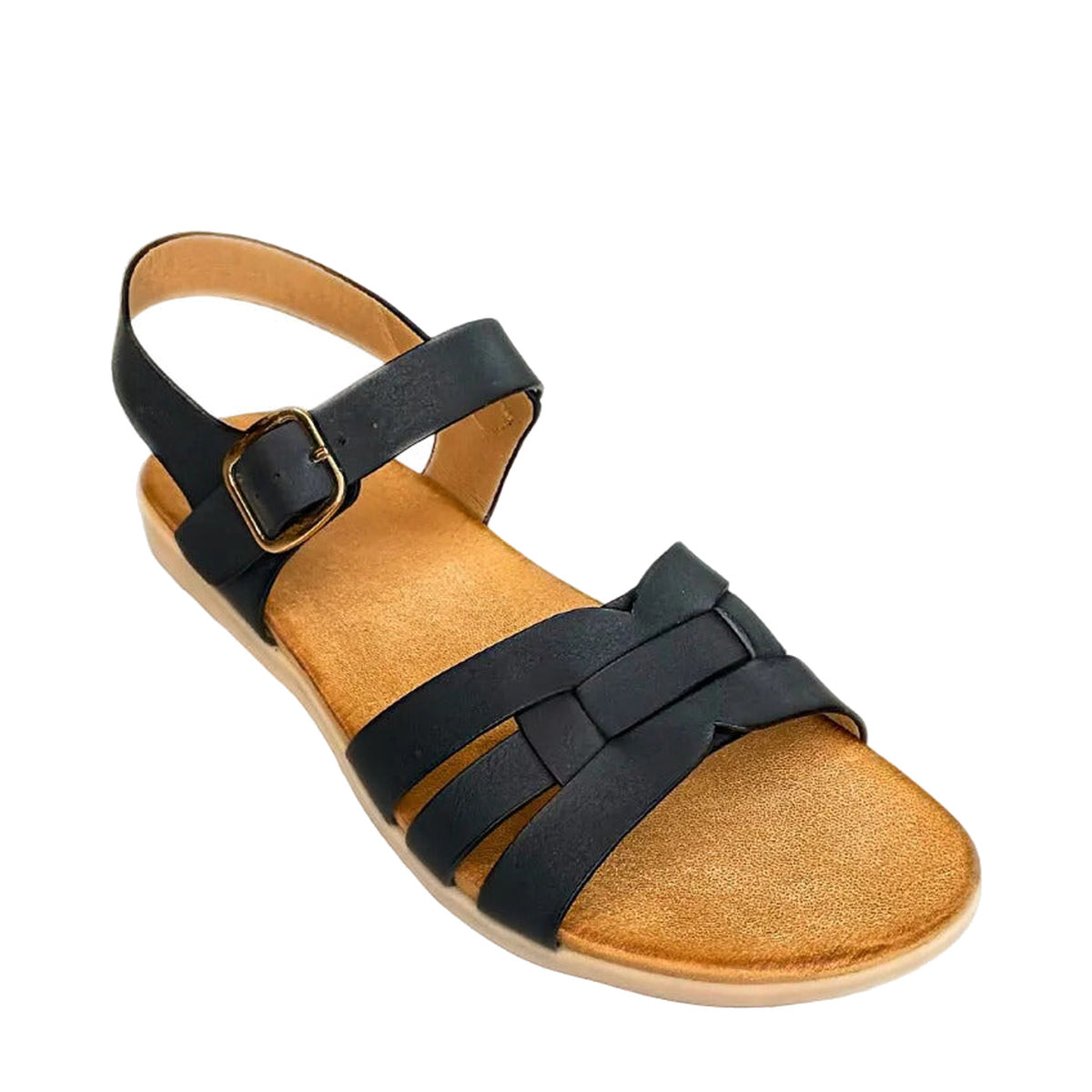 Queue 3 Strap Sandal - Black - right-facing angled view