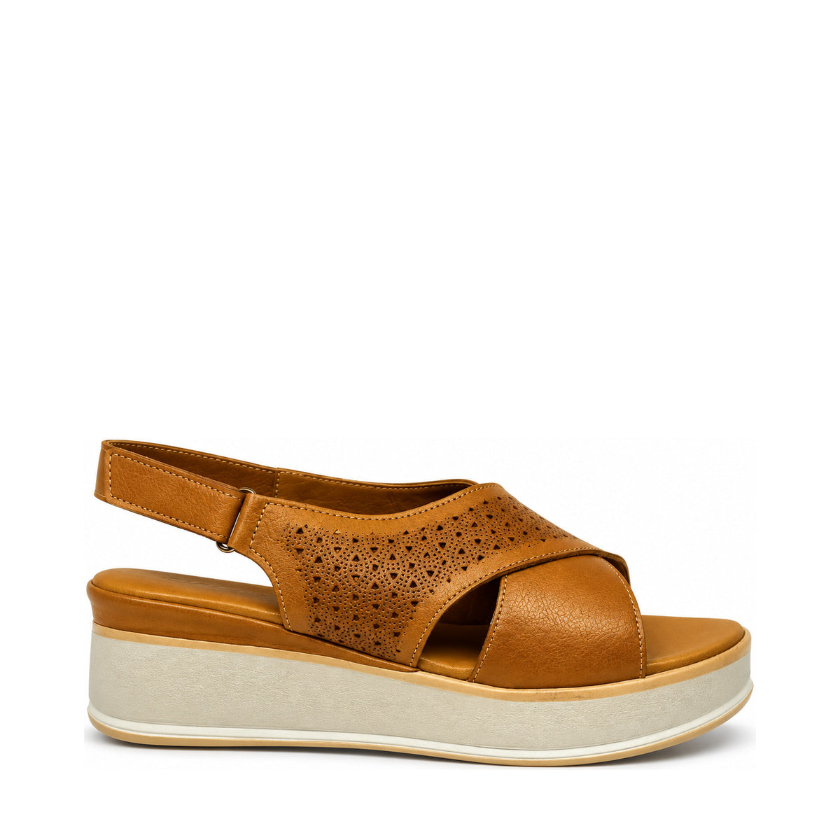 Gia Coconut Laser-cut Platform Sandal, right-facing side profile