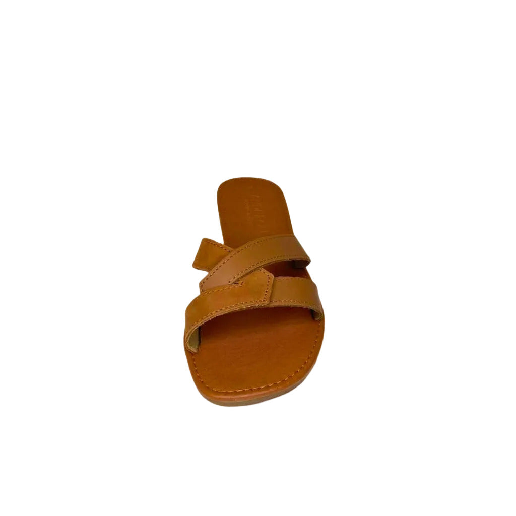 Andreoli Tan Leather Intertwined Slide – front view