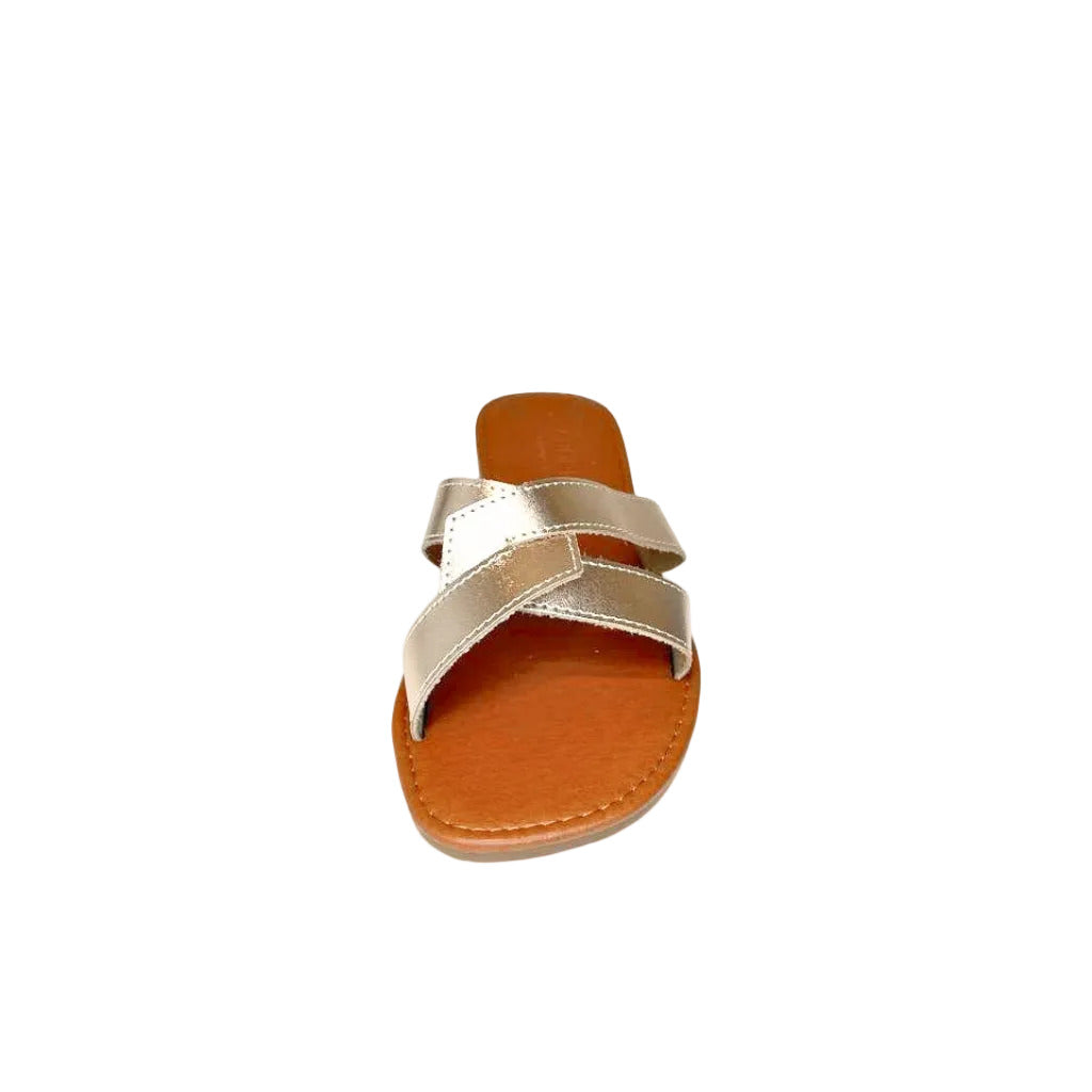 Andreoli Rosegold Leather Intertwined Slide – front view