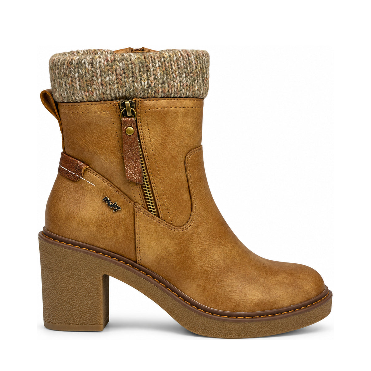 Plum Sock Heel Boot - Taupe, right-facing side profile