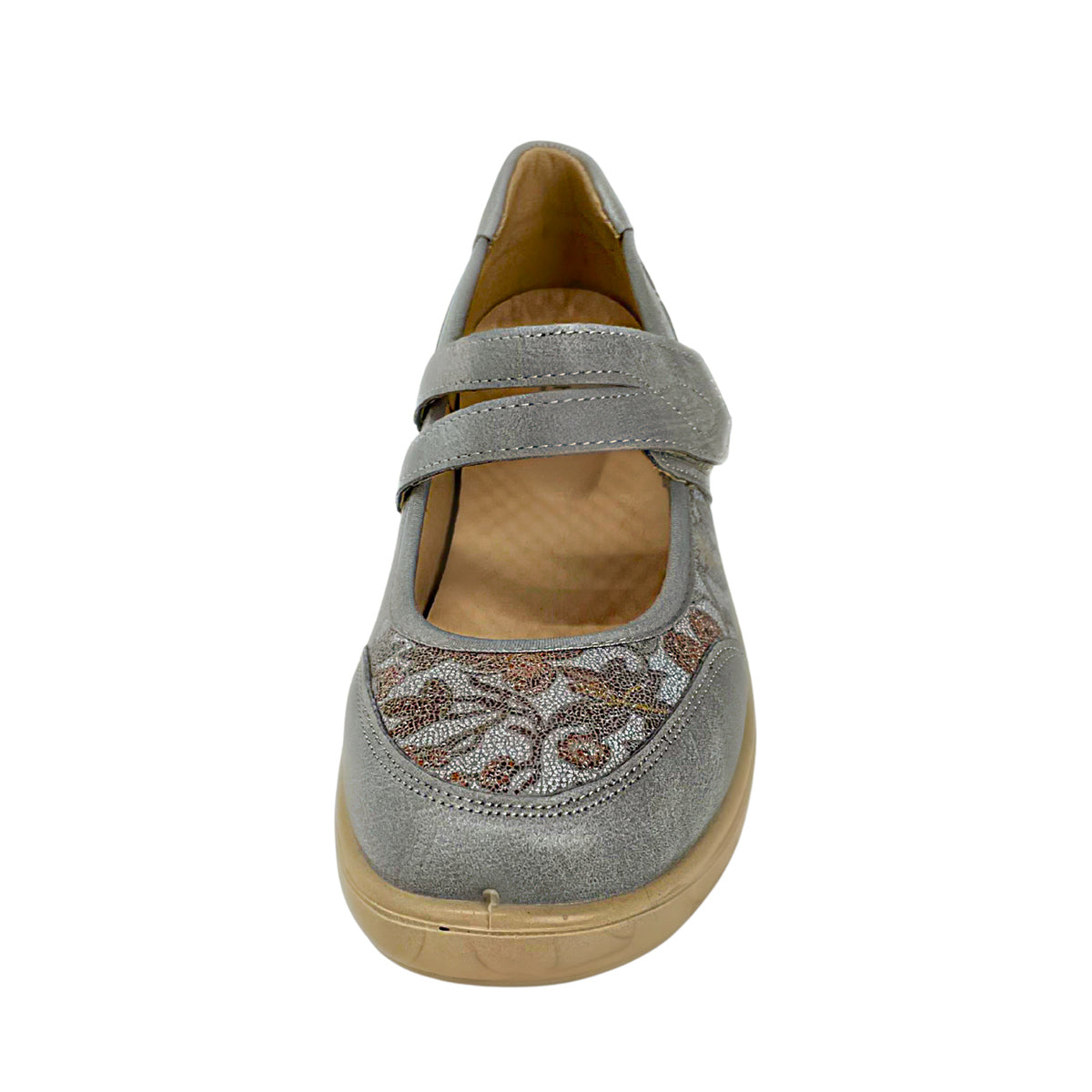 Cushion Walk Floral Comfort Strap Flats - Grey - front view