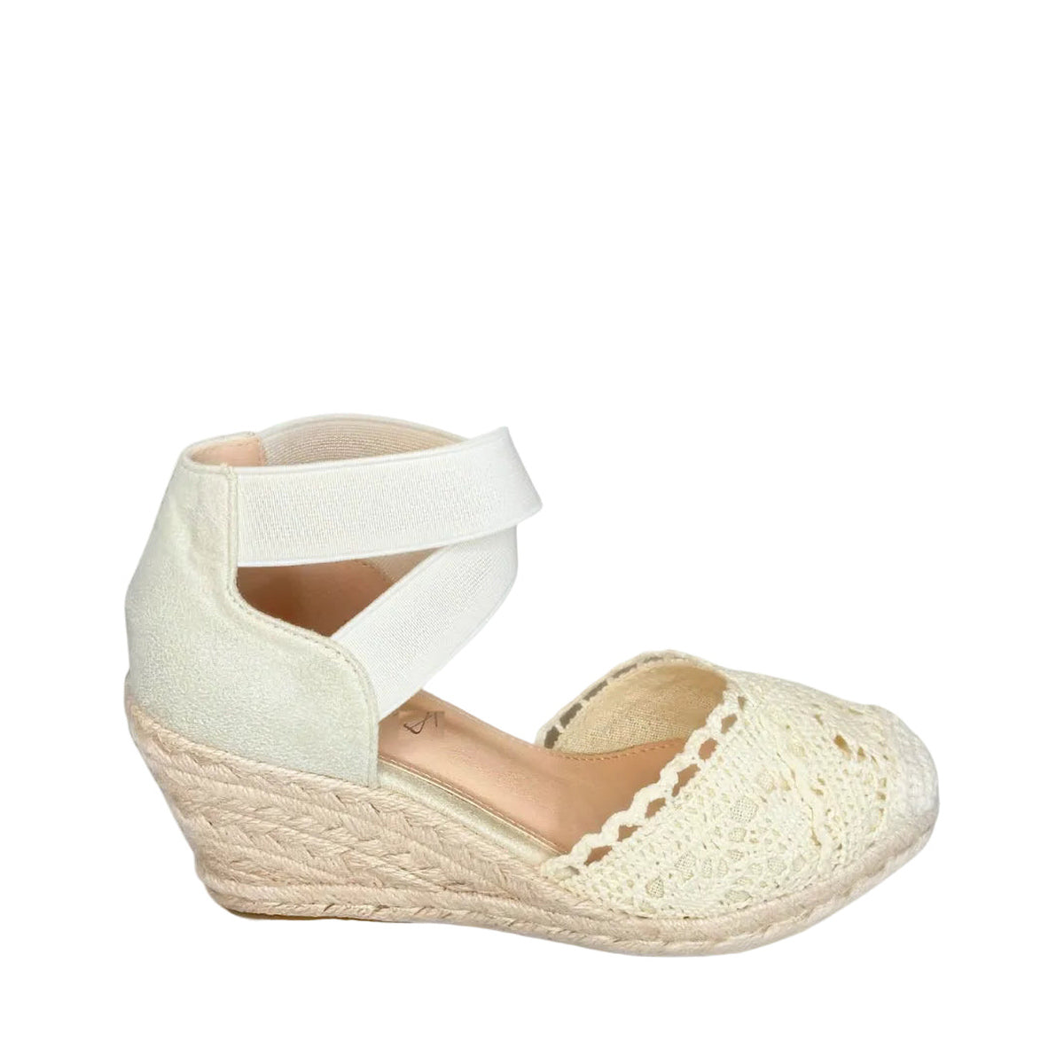 Geena Beige Ankle Cross Strap Espadrille Wedge – side view