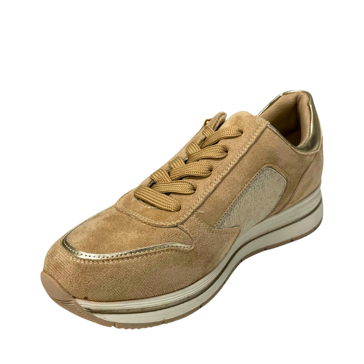 Detailed Lace Up Sneaker - Beige - angled view