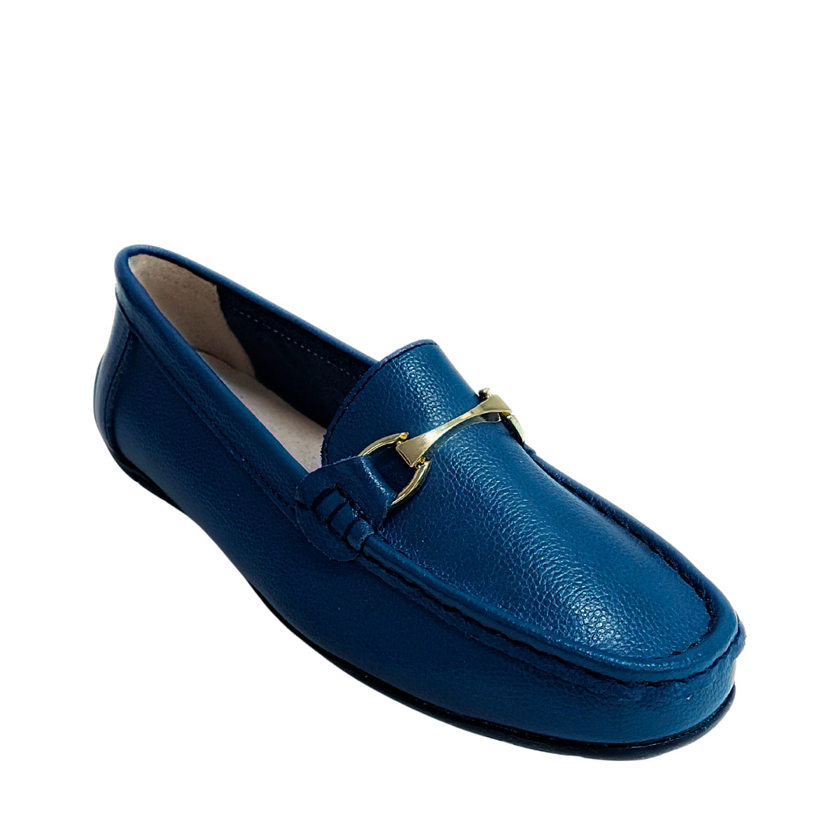 Geena Moccasin With Gold Detail - Navy - angled view