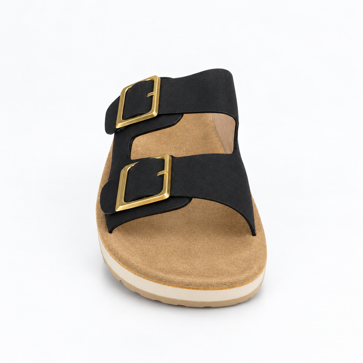 Savoy Double Buckle Slide Sandal - Black, front view