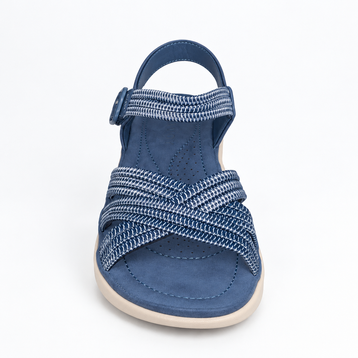 Savoy Buckle Strap Comfort Sandal - Navy, front view