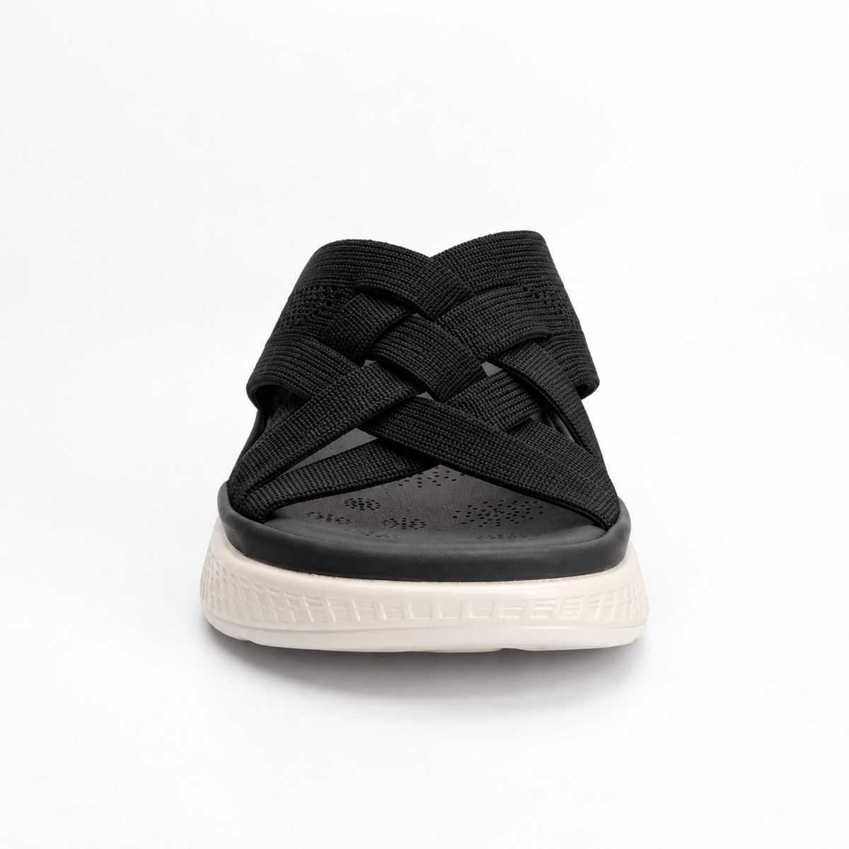 Savoy Woven Crossover Platform Slide - Black, front view