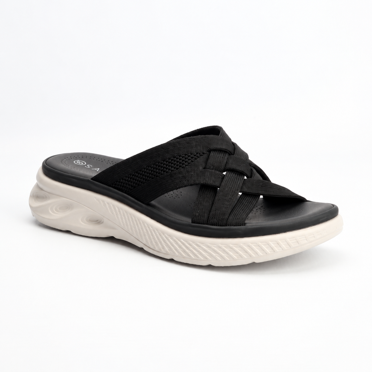 Savoy Woven Crossover Platform Slide - Black, hero view