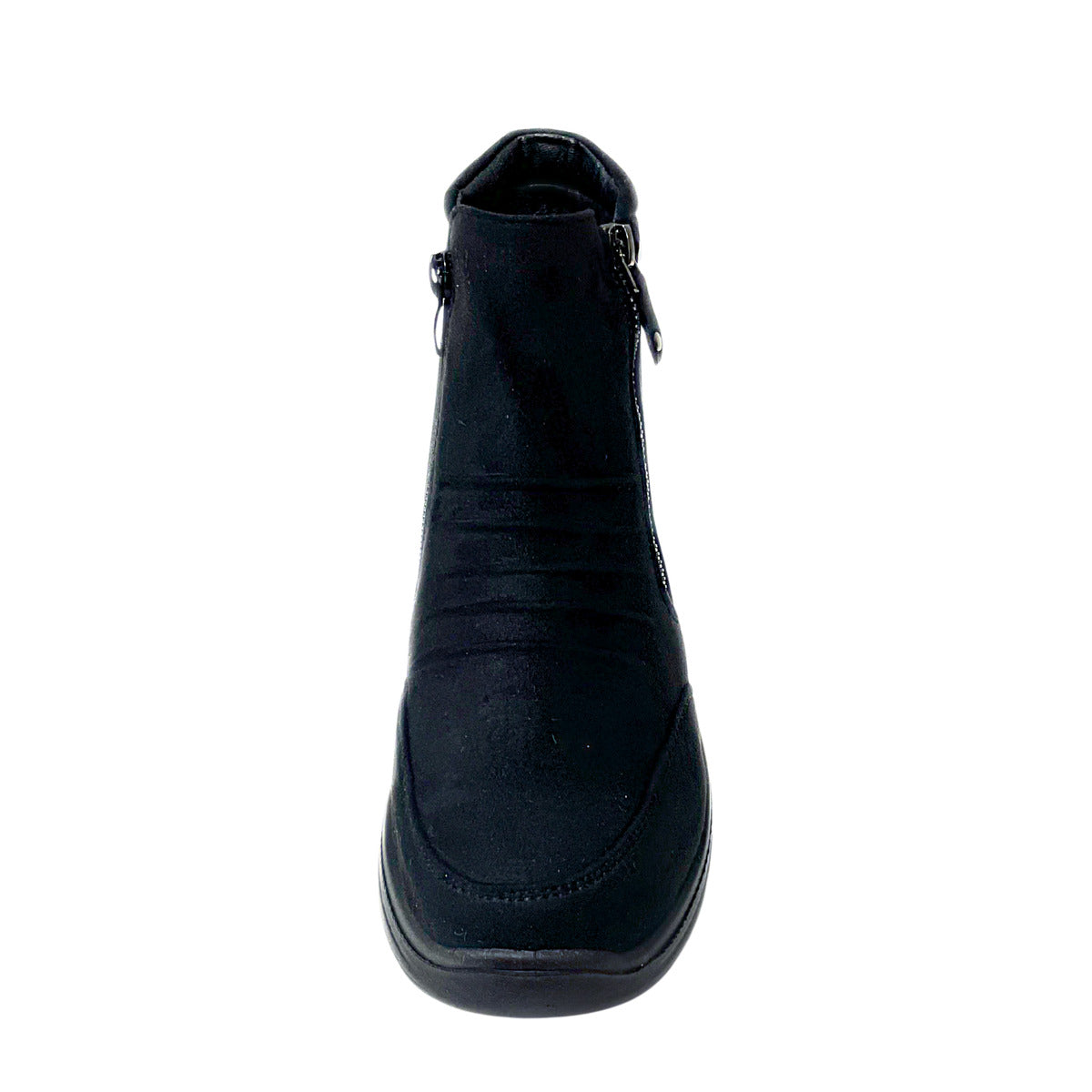 Savoy Wedge Ankle Boot with Zip Detail - Black, front view