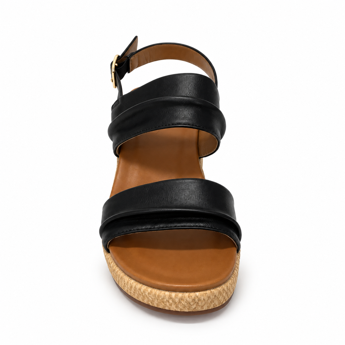 Savoy Woven Wedge Sandal - Black, front view