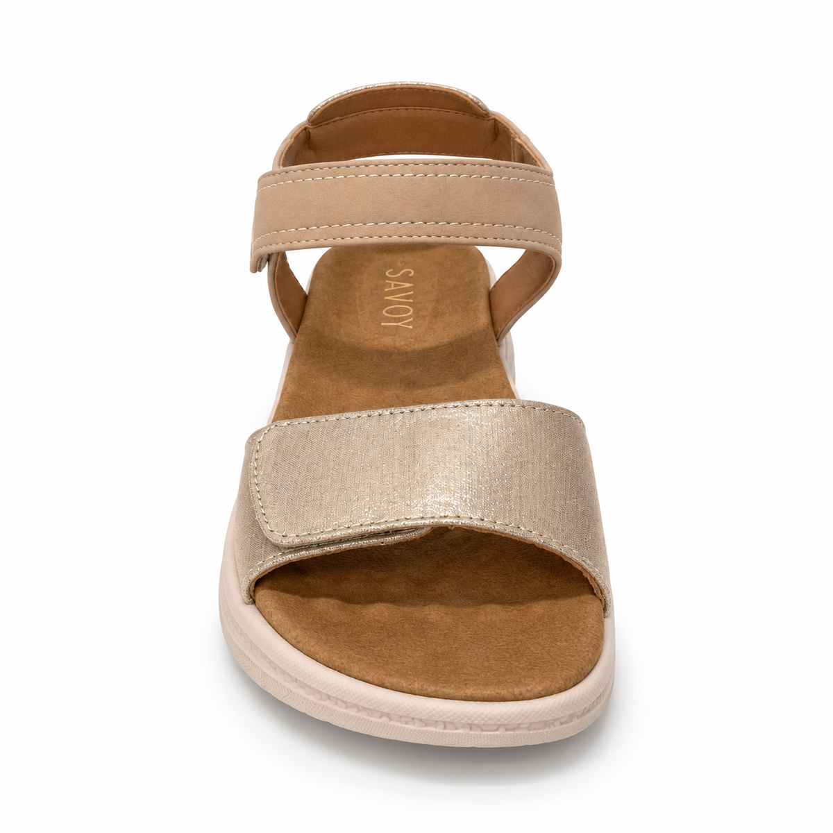Savoy Adjustable Strap Comfort Sandal - Champagne, front view