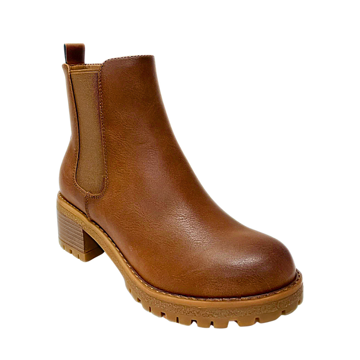 Savoy Block Heel Chelsea Boot - Camel - angled view