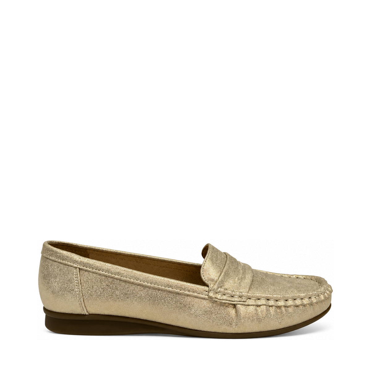 Savoy Slip On Moccasin - Gold Metallic, right-facing side view