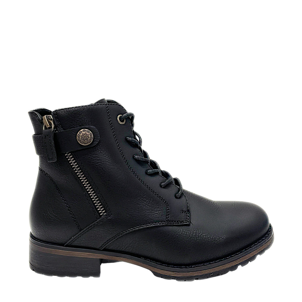 Savoy Metal Button Ankle Boot - Black, side profile