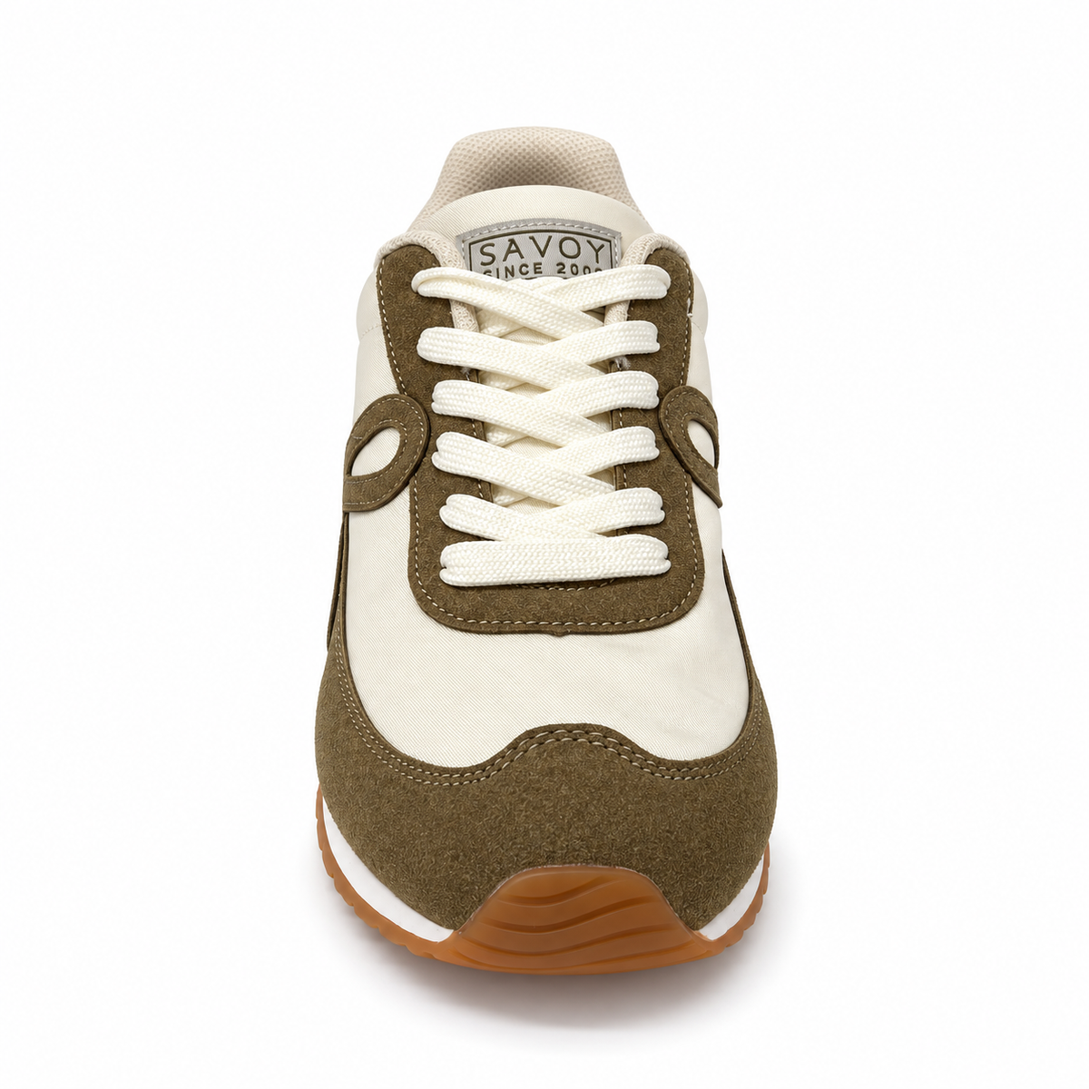 Savoy Retro Lace Up Sneaker - Olive/Cream, front view