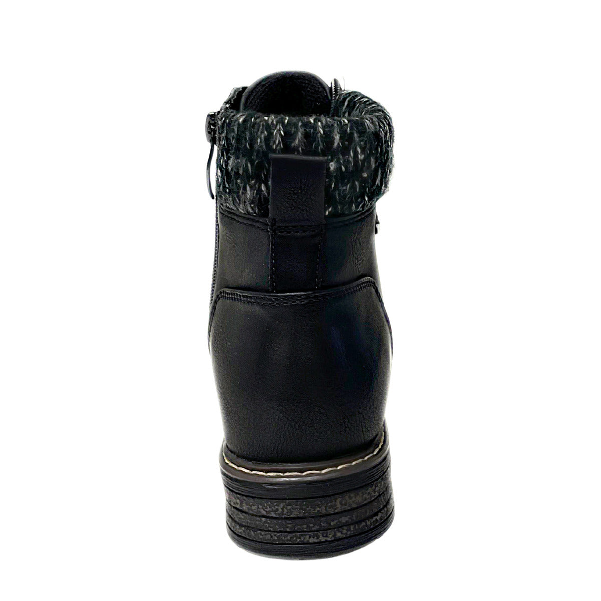 Savoy Padded Collar Lace Up Ankle Boot - Black, rear view
