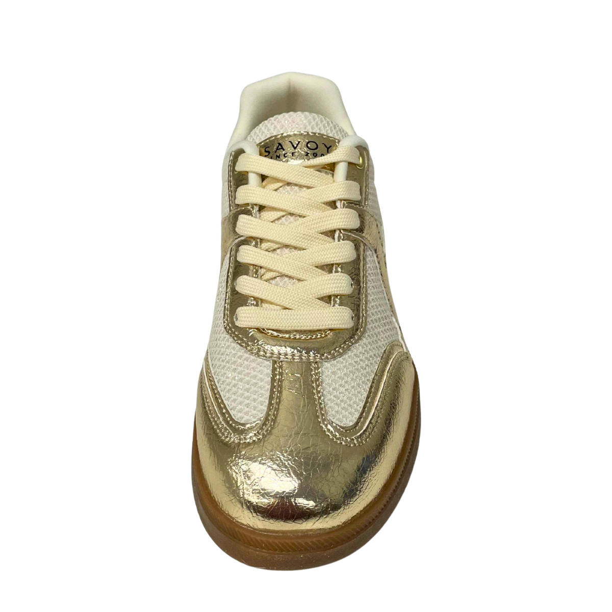 Savoy Retro Lace Up Sneaker Gold Metallic front view