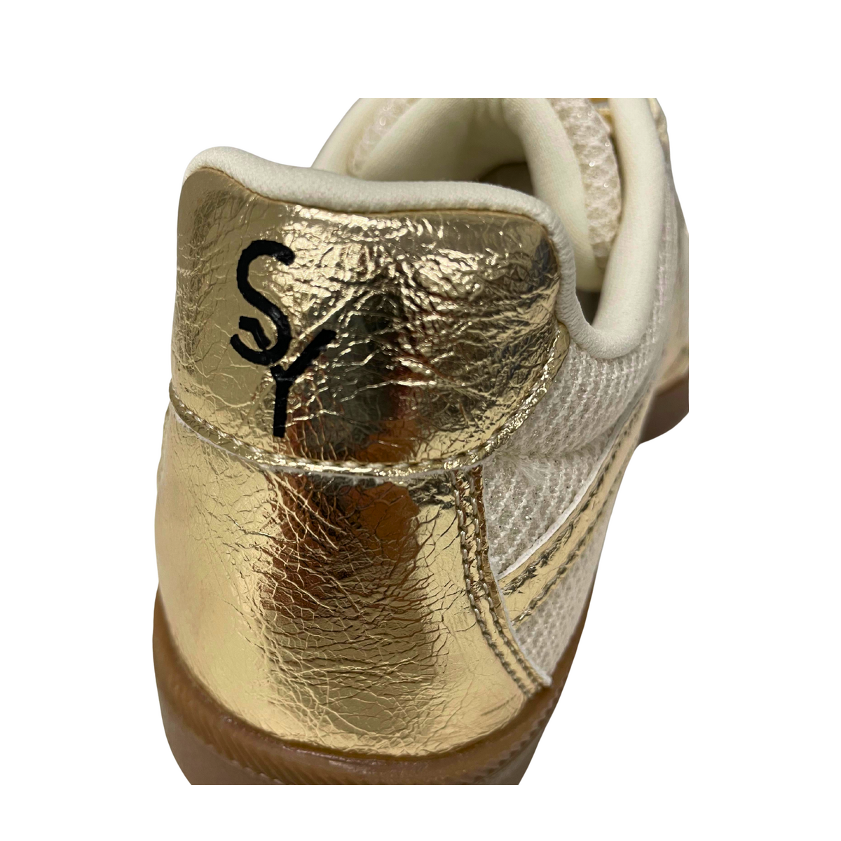 Savoy Retro Lace Up Sneaker Gold Metallic Savoy heel logo detail