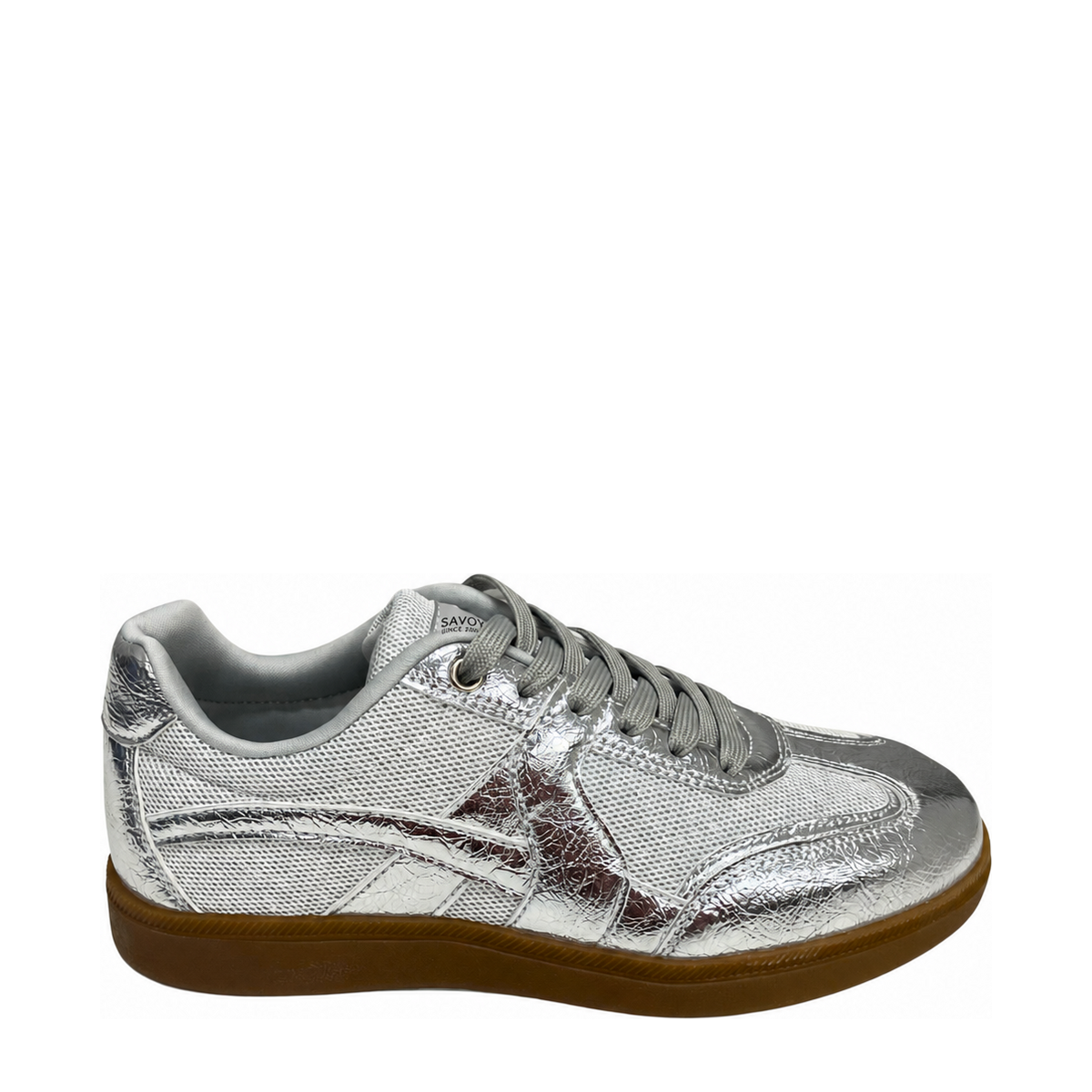 Savoy Retro Lace Up Sneaker Silver Metallic side view