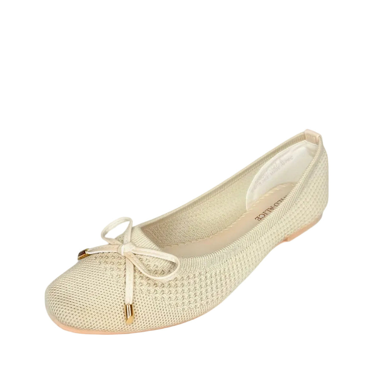Wild Alice Fabric Bow Pump - Beige - angled view