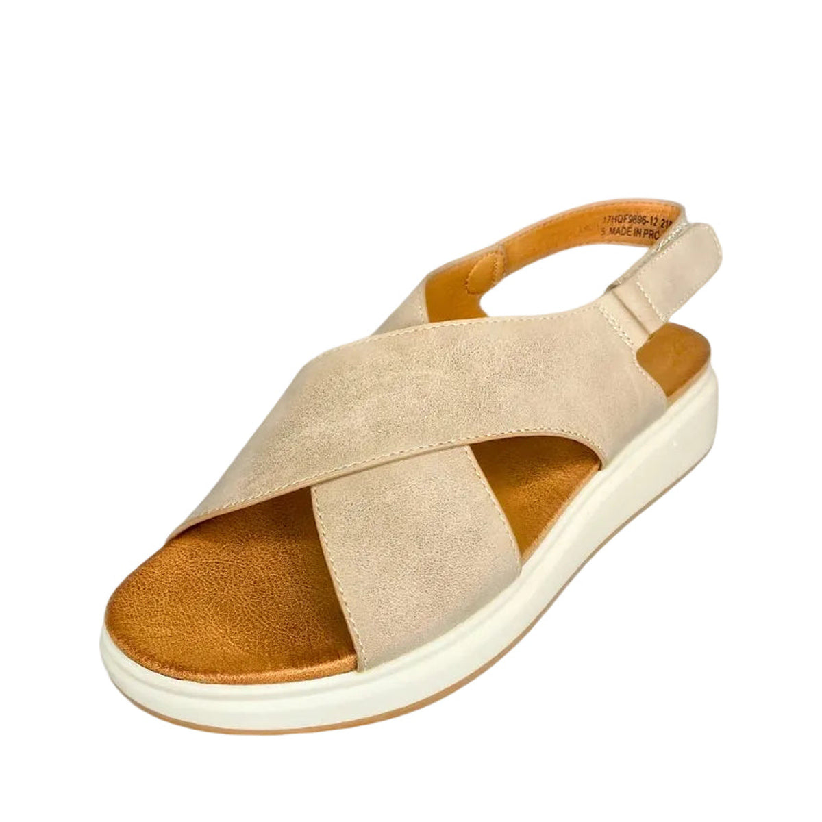 Wild Alice Cross Over Flatform Sandal - Taupe - angled view