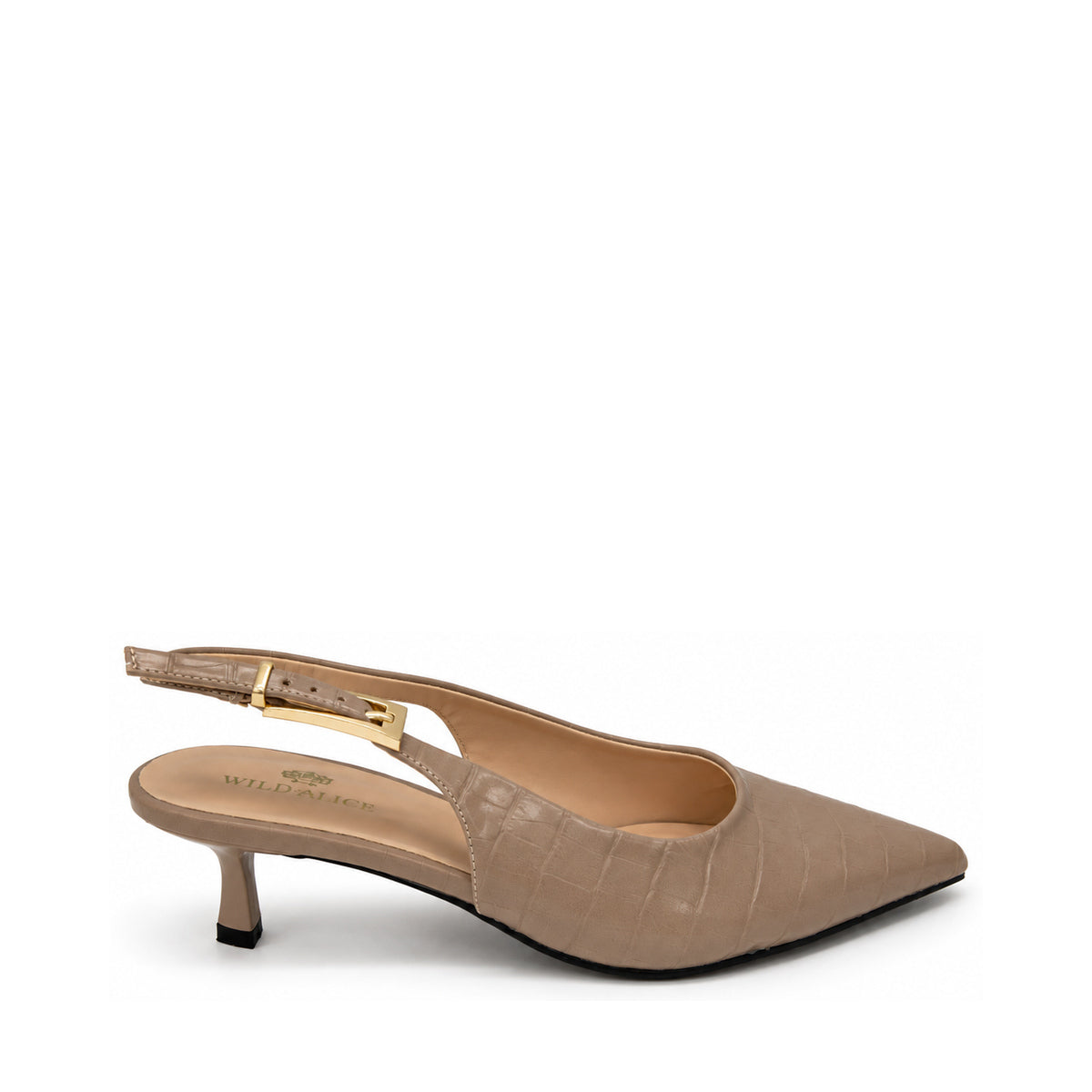 Wild Alice Croc Pointy Slingback Kitten Heel - Nude - side view