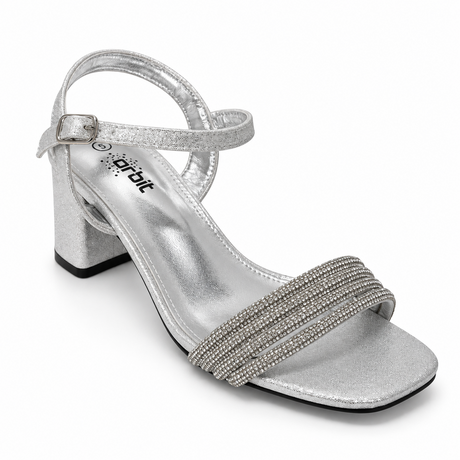 Orbit Rhinestone Strap Block Heel Sandal - Silver