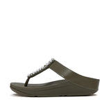 Fitflop Fino Pearls-And-Crystal Toe-Post Sandals - Deep Olive