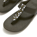 Fitflop Fino Pearls-And-Crystal Toe-Post Sandals - Deep Olive