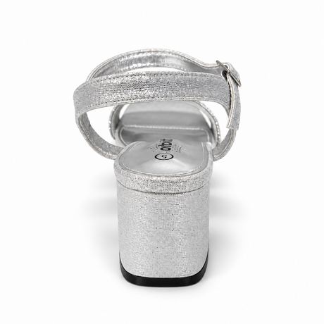 Orbit Rhinestone Strap Block Heel Sandal - Silver