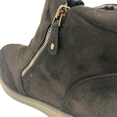 Savoy Wedge Ankle Boot with Zip Detail - Black