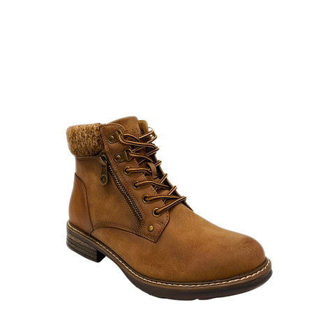 Savoy Padded Collar Lace Up Ankle Boot - Camel