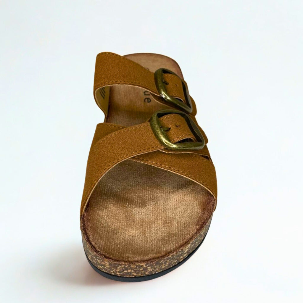 Queue khaki CRISS CROSS double buckle birkie