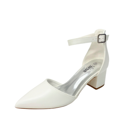 Orbit Pointed Toe Block Heel - White
