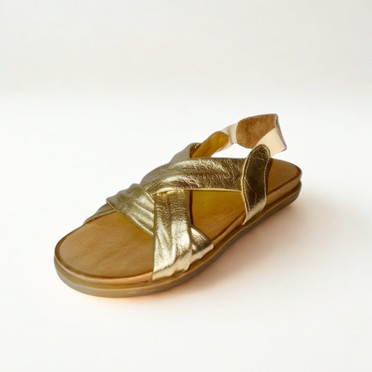 Gia gold leather CROSS OVER slingback sandal