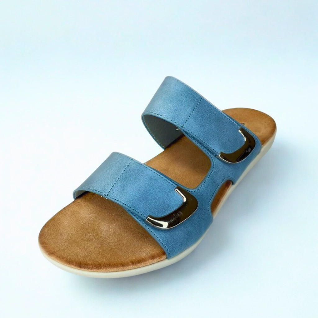 Queue blue DOUBLE STRAP gold trimm sandal
