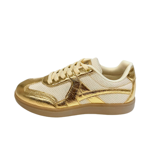 Savoy Retro Lace Up Sneaker - Gold Metallic