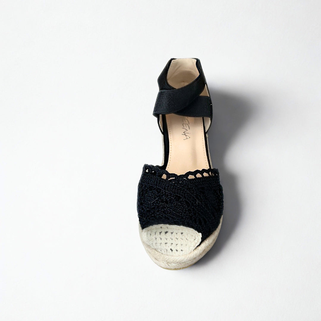 Geena black ANKLE CROSS STRAP Espadrille Wedge