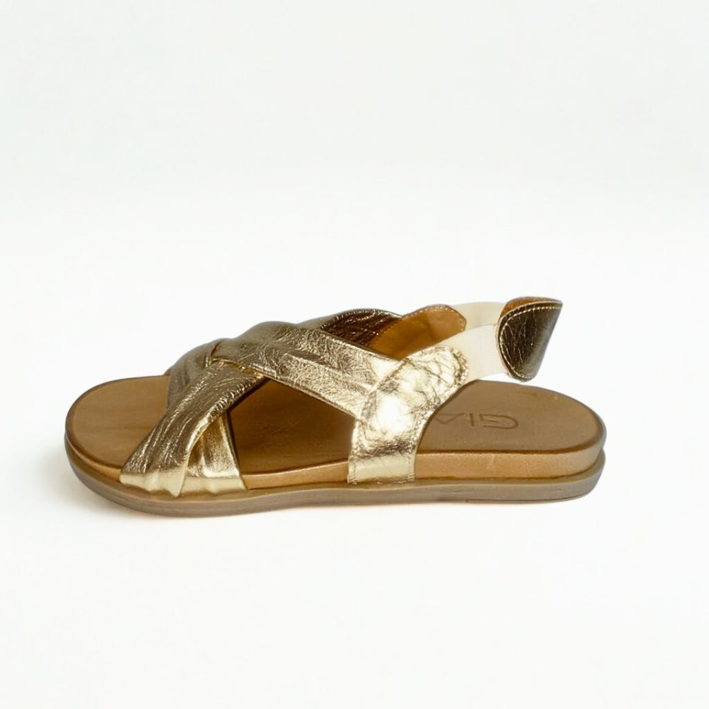 Gia gold leather CROSS OVER slingback sandal