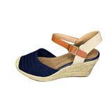 Queue Navy Woven Espadrille Wedge – side view